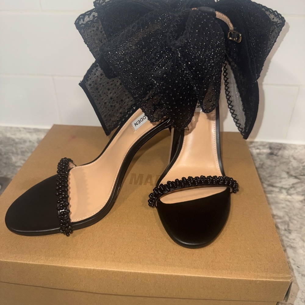 Steve Madden Black Stiletto Heels with Bow Detail